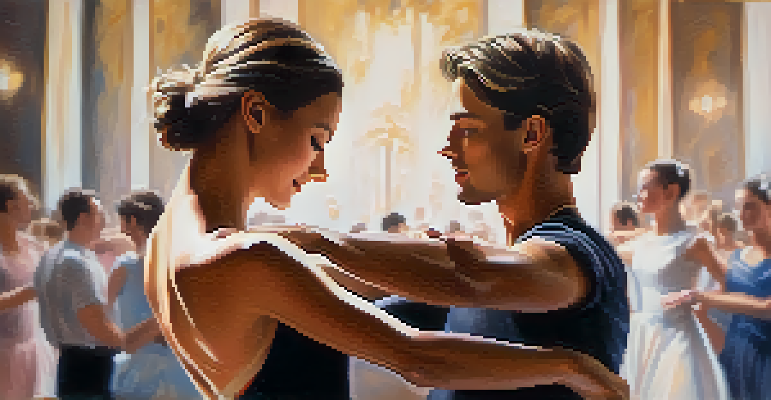 Close-up of two dancers holding hands in a synchronized partner dance, displaying concentration and connection.