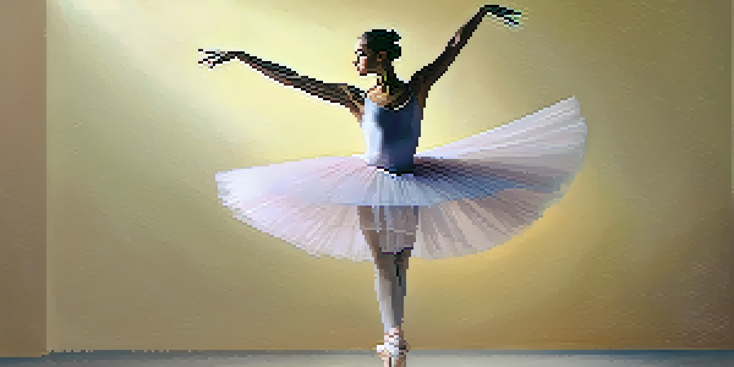 A ballet dancer in a tutu performing a graceful pose with a pastel background.