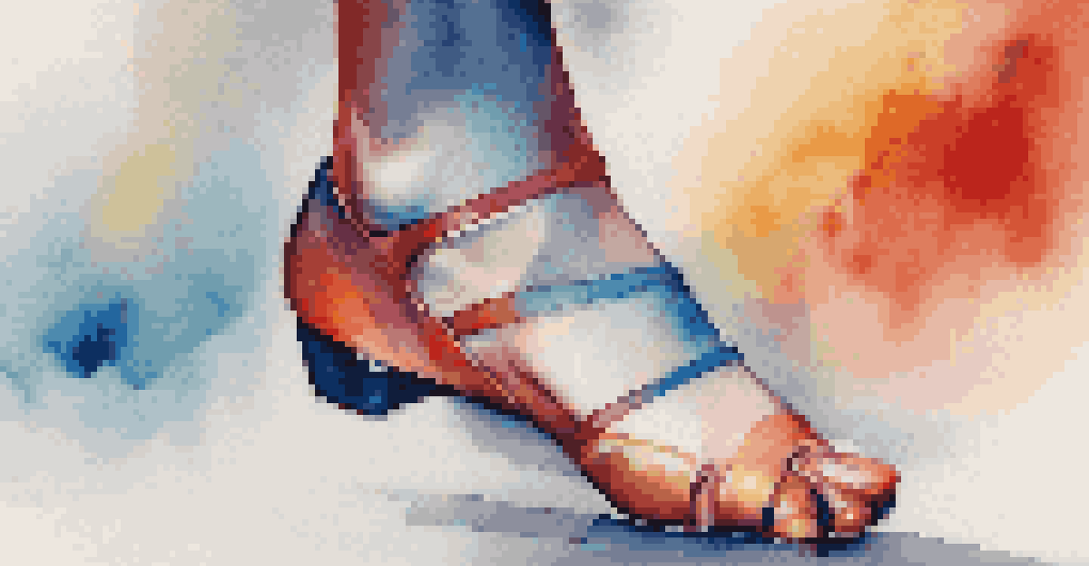 Close-up of a dancer's feet in modern, tech-driven dance shoes with vibrant colors.