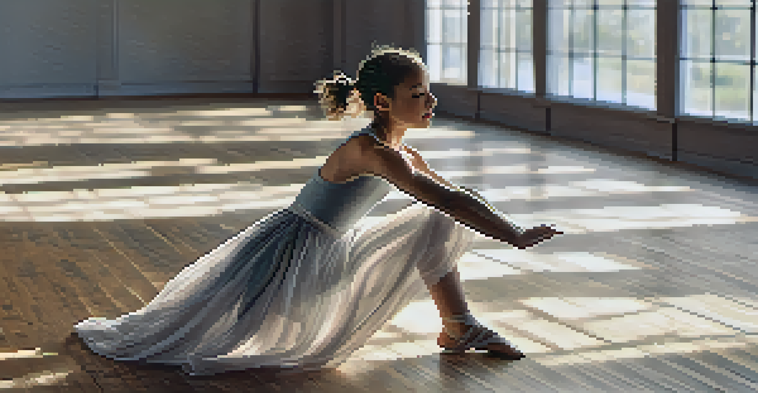 A young dancer performing a contemporary dance move in a sunlit studio, capturing emotion and grace with flowing fabric.