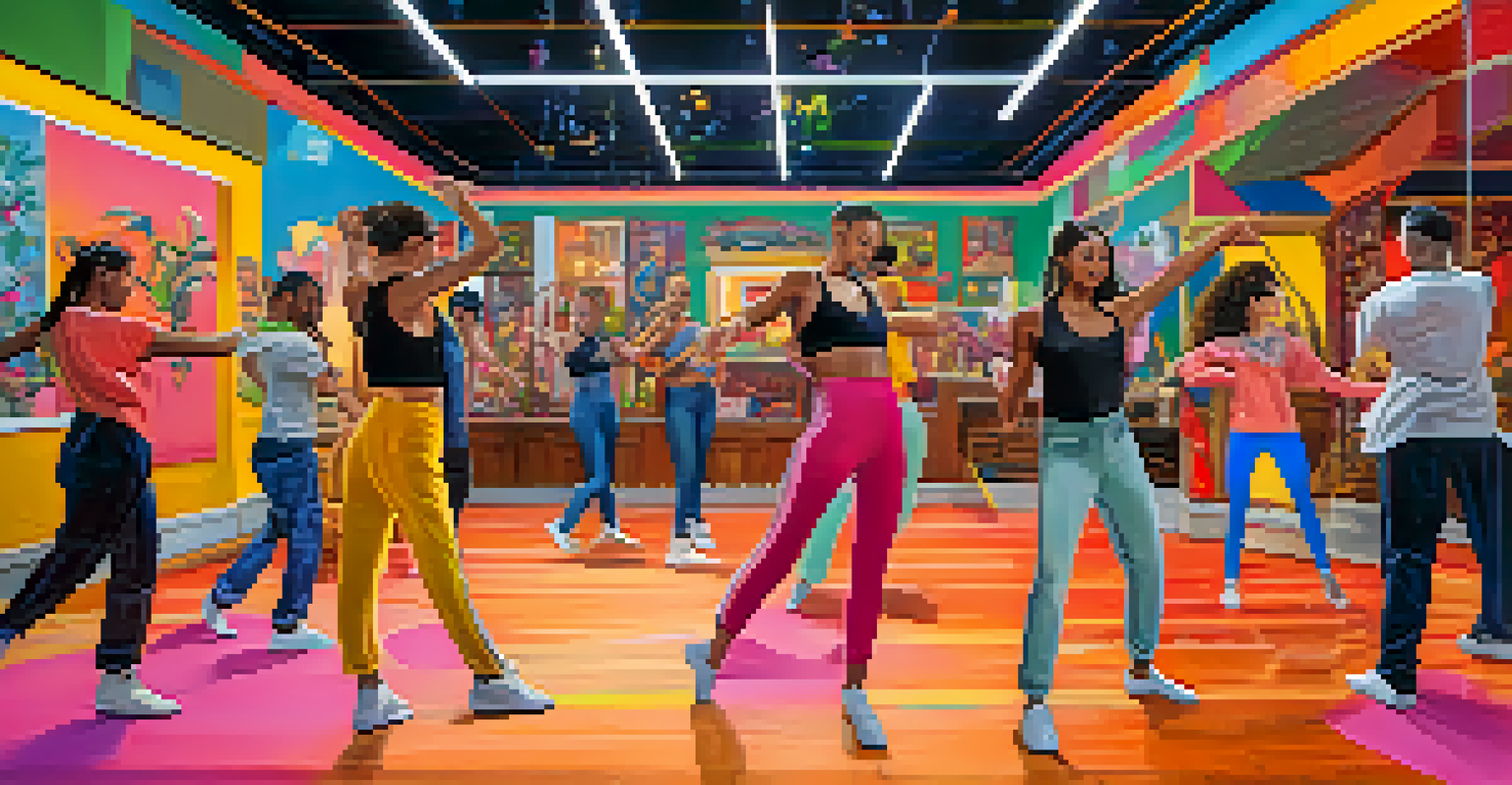 A digital collage of an online dance community with users participating in dance challenges from their homes.