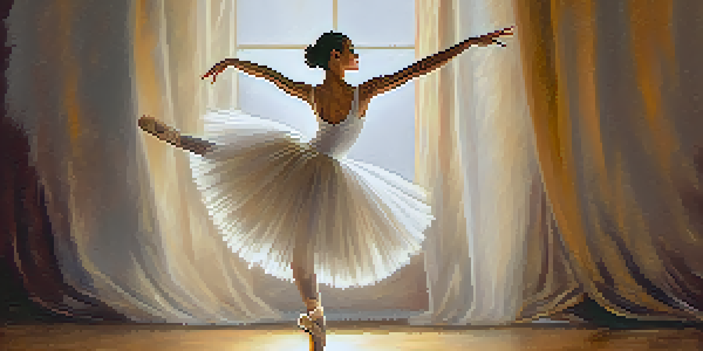 A ballet dancer in a white tutu performing a pirouette on stage, illuminated by a soft spotlight.