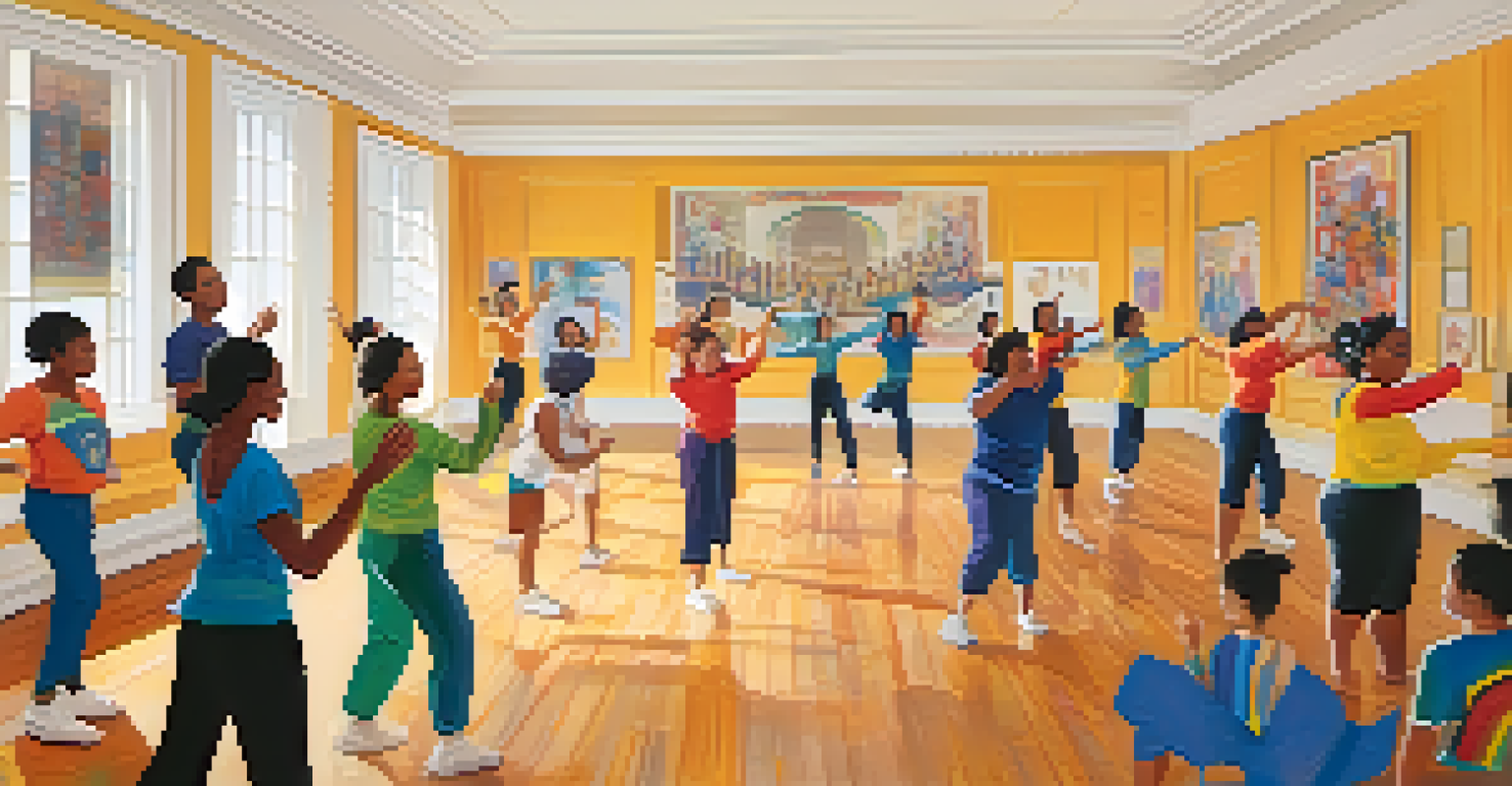 Ensemble members clapping rhythms together in a bright room, showcasing joy and unity during a warm-up exercise.