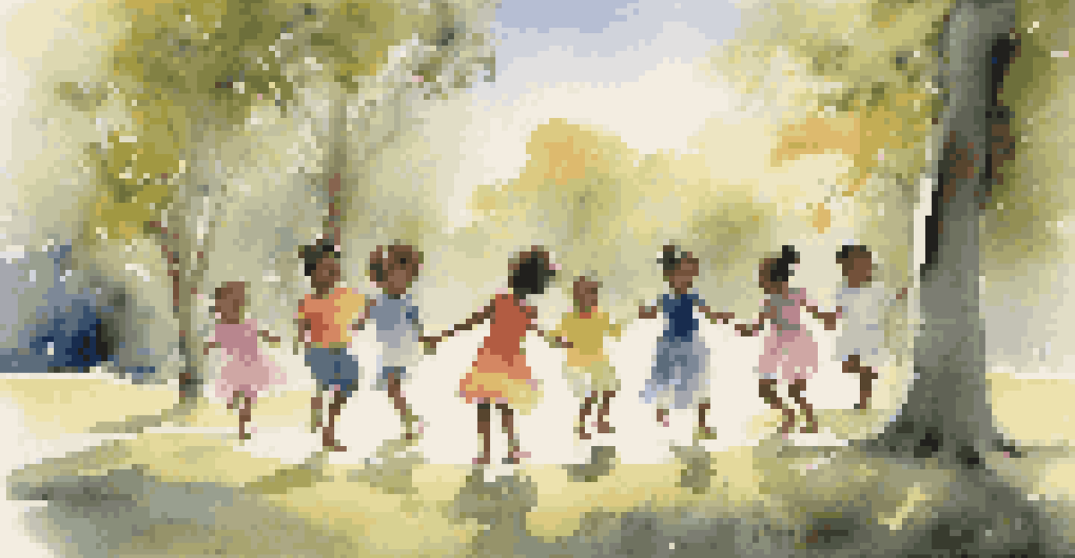 Children engaging in a dance session outdoors, expressing emotions joyfully under the dappled sunlight.