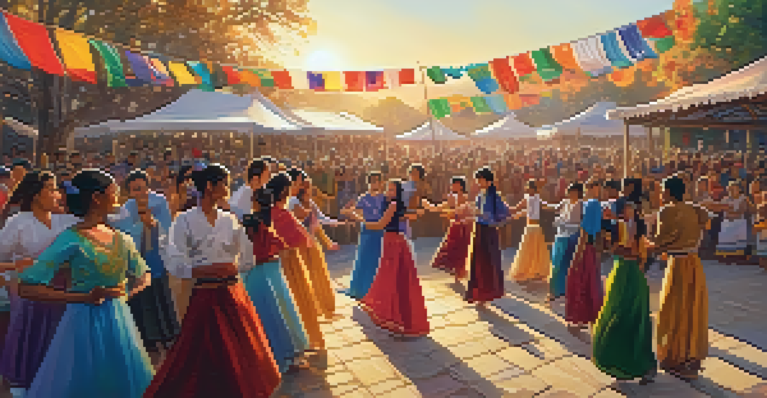 Young dancers in traditional costumes performing at a community dance festival, with an enthusiastic audience in front.