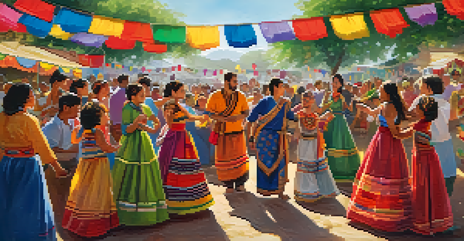 A multicultural family celebrating a dance event outdoors, dressed in traditional costumes.