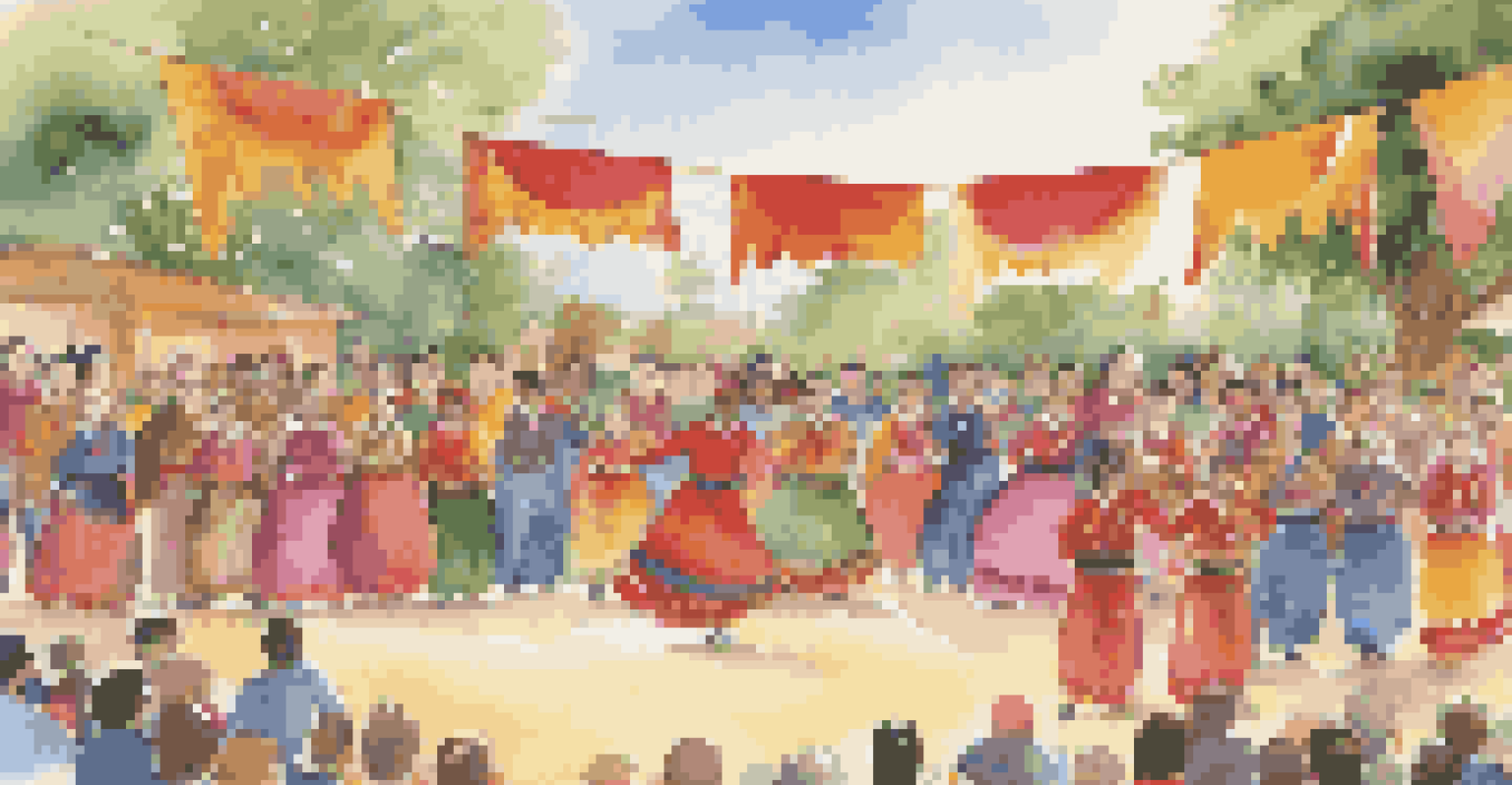 Students in traditional costumes performing a cultural dance on stage at a school event, surrounded by an enthusiastic audience.