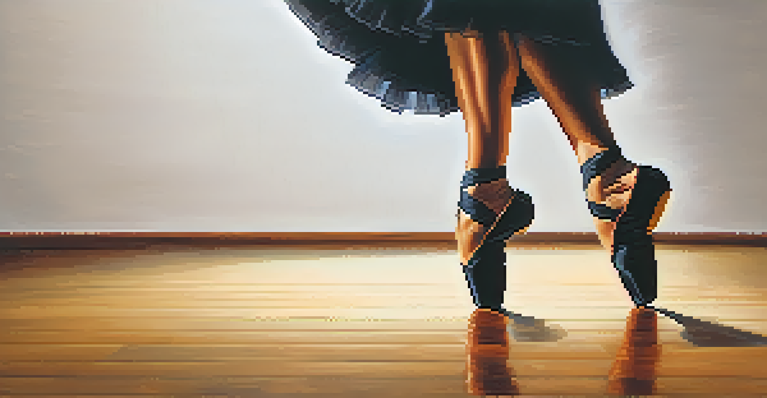 A close-up of a dancer's feet in traditional shoes performing intricate footwork on a polished stage.
