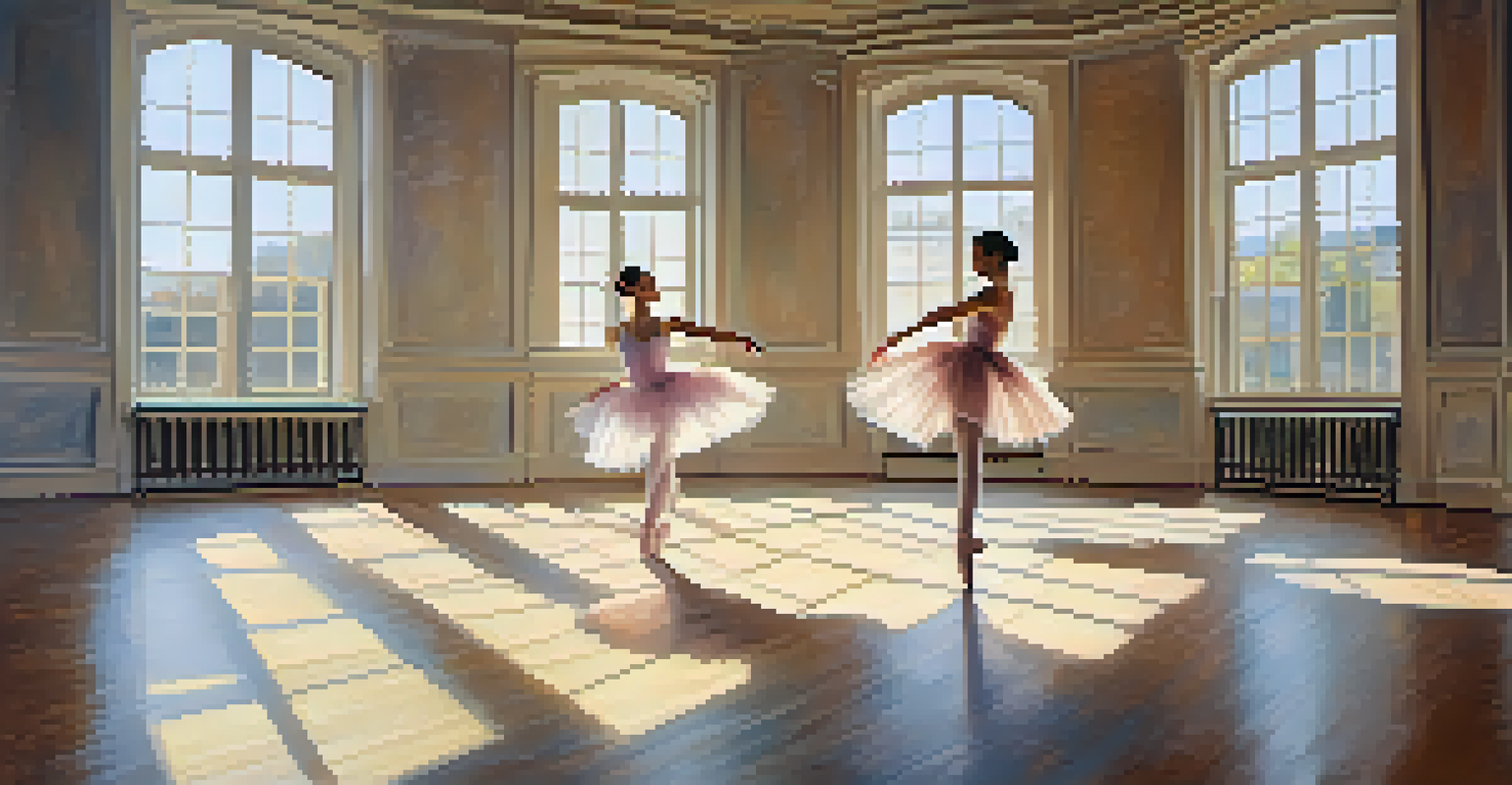 A ballerina performing a pirouette in a sunlit dance studio with large windows and a wooden floor.