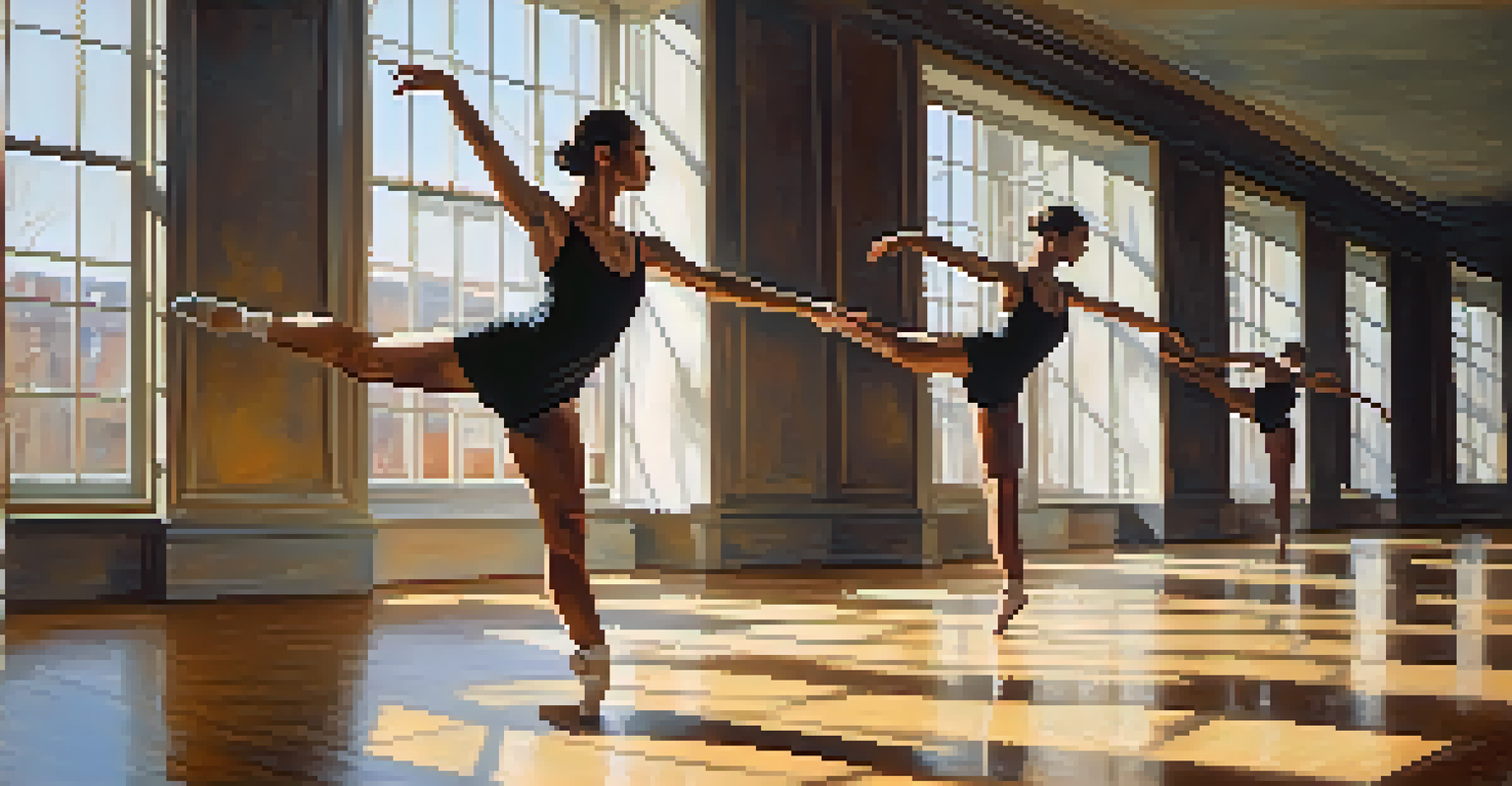 A dancer practicing in a sunlit studio with mirrors, showcasing focused expression and graceful movements.