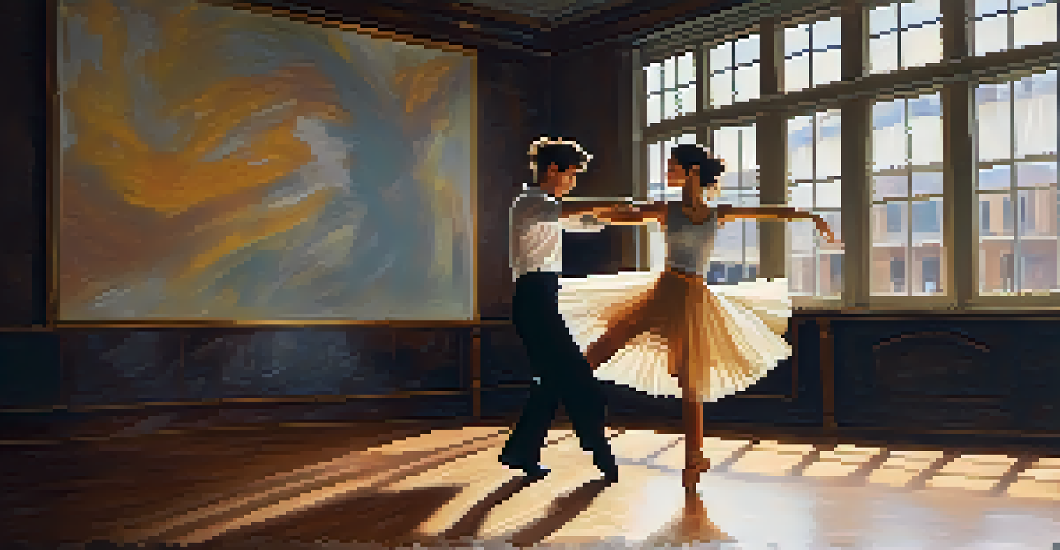 Two dancers practicing partner dance in a cozy studio, showcasing synchronized movements and trust.