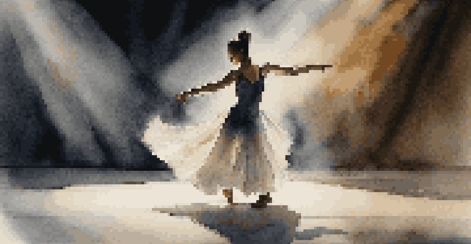 A contemporary dancer performing on stage with dramatic lighting.