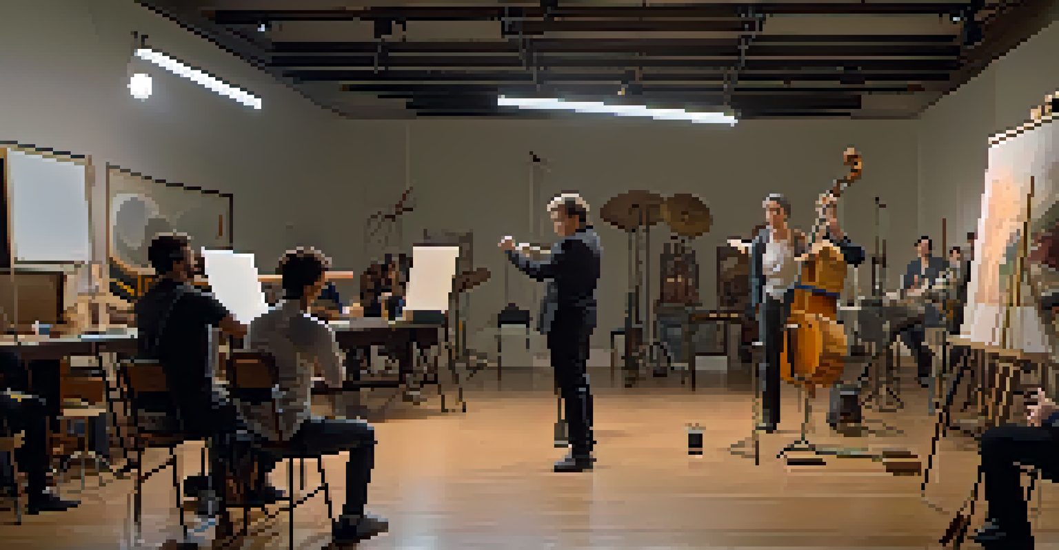 Actors rehearsing a scene, showcasing their physical movements and blocking in a warm, collaborative environment.