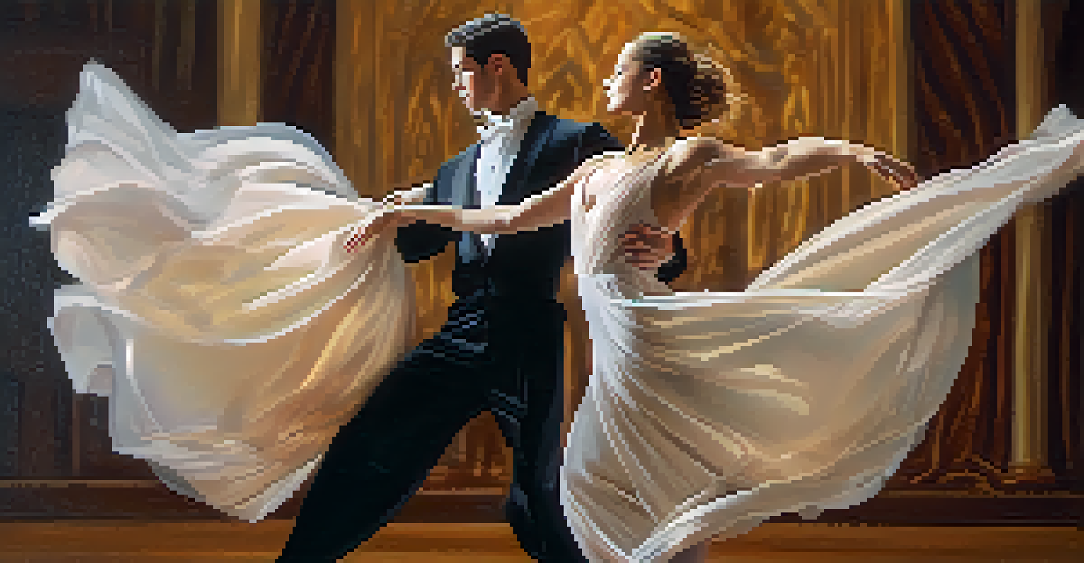 Two dancers in motion, showcasing their expressions and detailed costumes in a graceful duet.