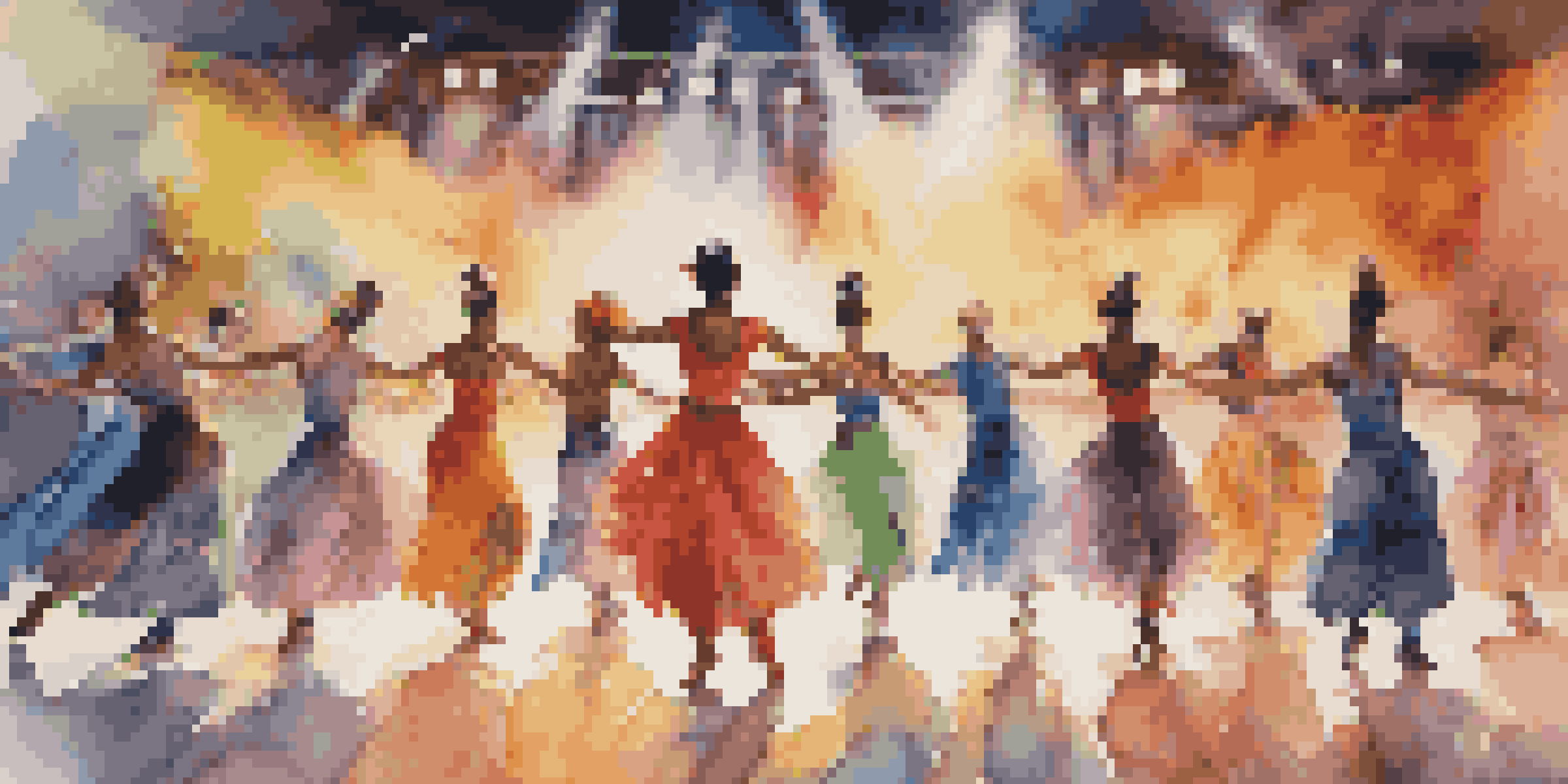 A lively dance performance featuring diverse dancers on stage, illuminated by colorful lights, showcasing a celebration of different gender identities.