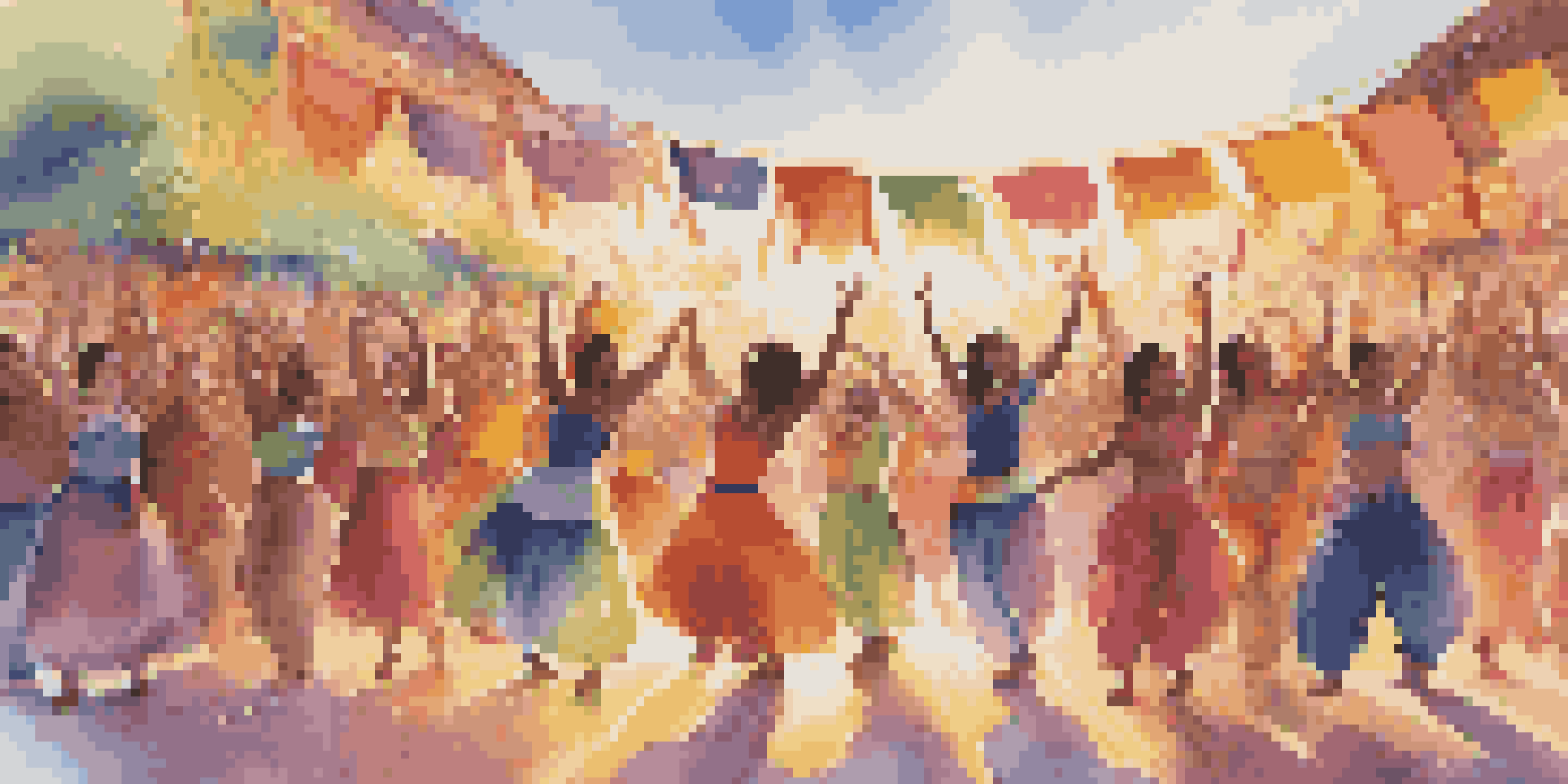 A lively outdoor dance festival with diverse dancers in colorful outfits and an enthusiastic audience, celebrating inclusivity under a warm sunset.