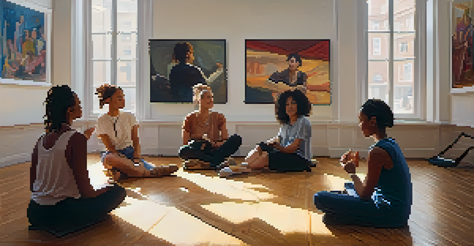 A workshop at a dance festival focused on gender diversity, with participants seated in a circle and engaging in discussion, illuminated by natural light.