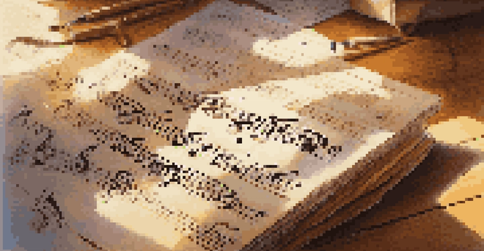 A detailed view of a dance notation score with colorful symbols on a wooden desk, illuminated by soft sunlight.