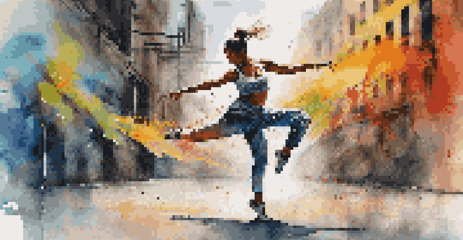 A modern dancer performing against a graffiti backdrop in an urban setting, showcasing freedom and individuality.