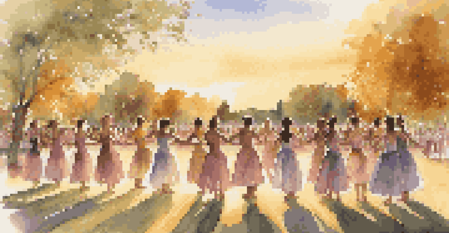 A group of dancers performing a contemporary routine in a park at sunset, with an audience watching.