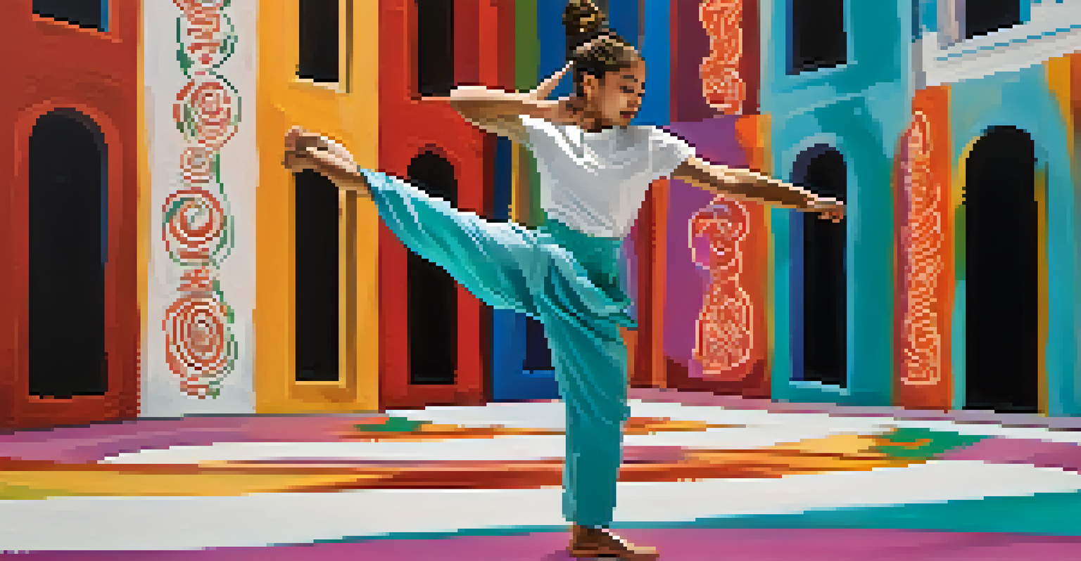 A young dancer performing a blended traditional and contemporary dance for a social media challenge, captured in mid-motion against a vibrant backdrop.