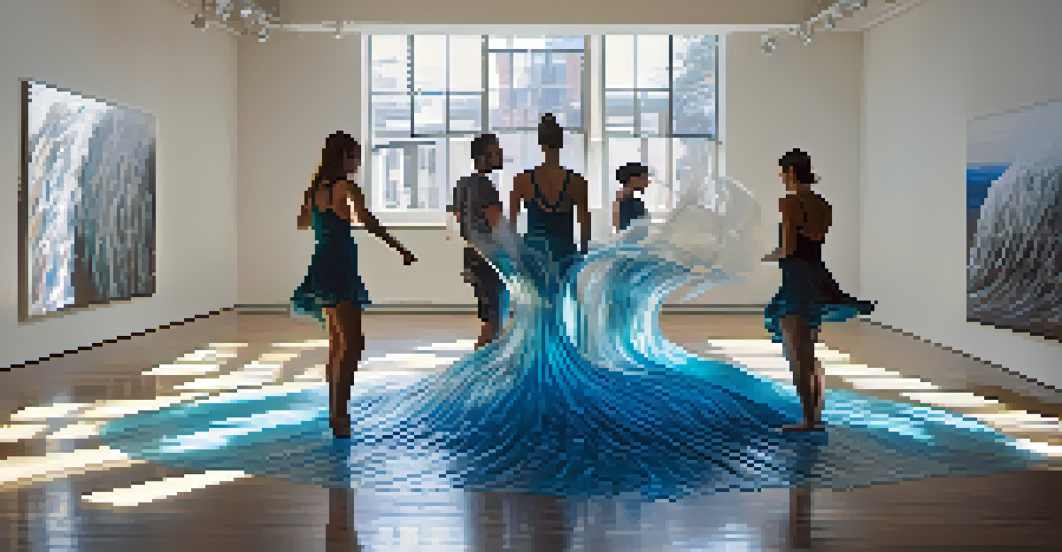 Dancers performing amidst large sculptures in a contemporary art installation, capturing the essence of movement and visual interaction.