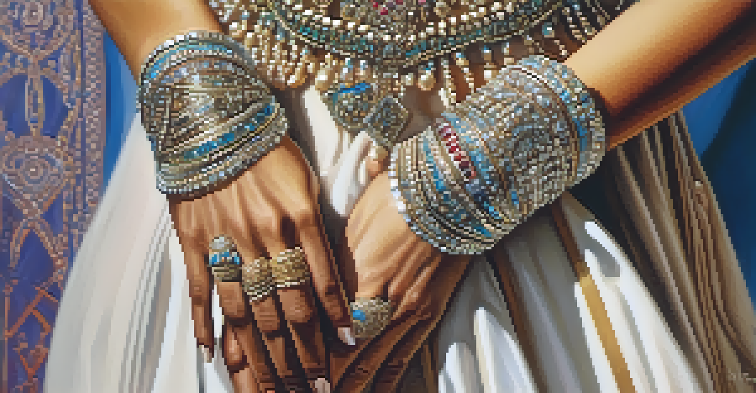 A close-up of a dancer's hands with jewelry, performing elegant hand movements.
