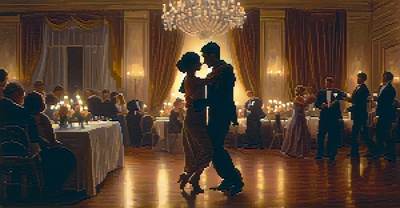 A couple dancing closely in a dimly lit room, illuminated by candlelight, showcasing joy and connection.