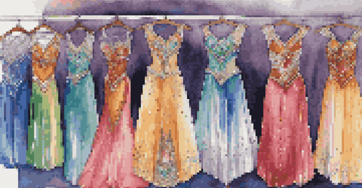 A collection of colorful dance costumes and accessories hanging on a rack.