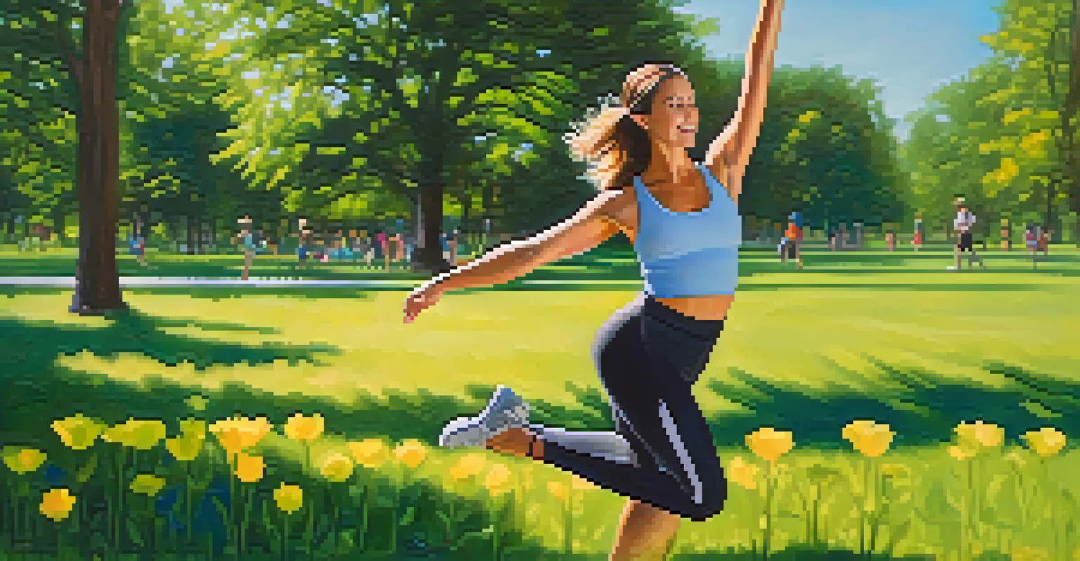 An athlete engaging in dance fitness outdoors in a park, surrounded by greenery and flowers, showcasing flexibility and rhythm in a sunny environment.