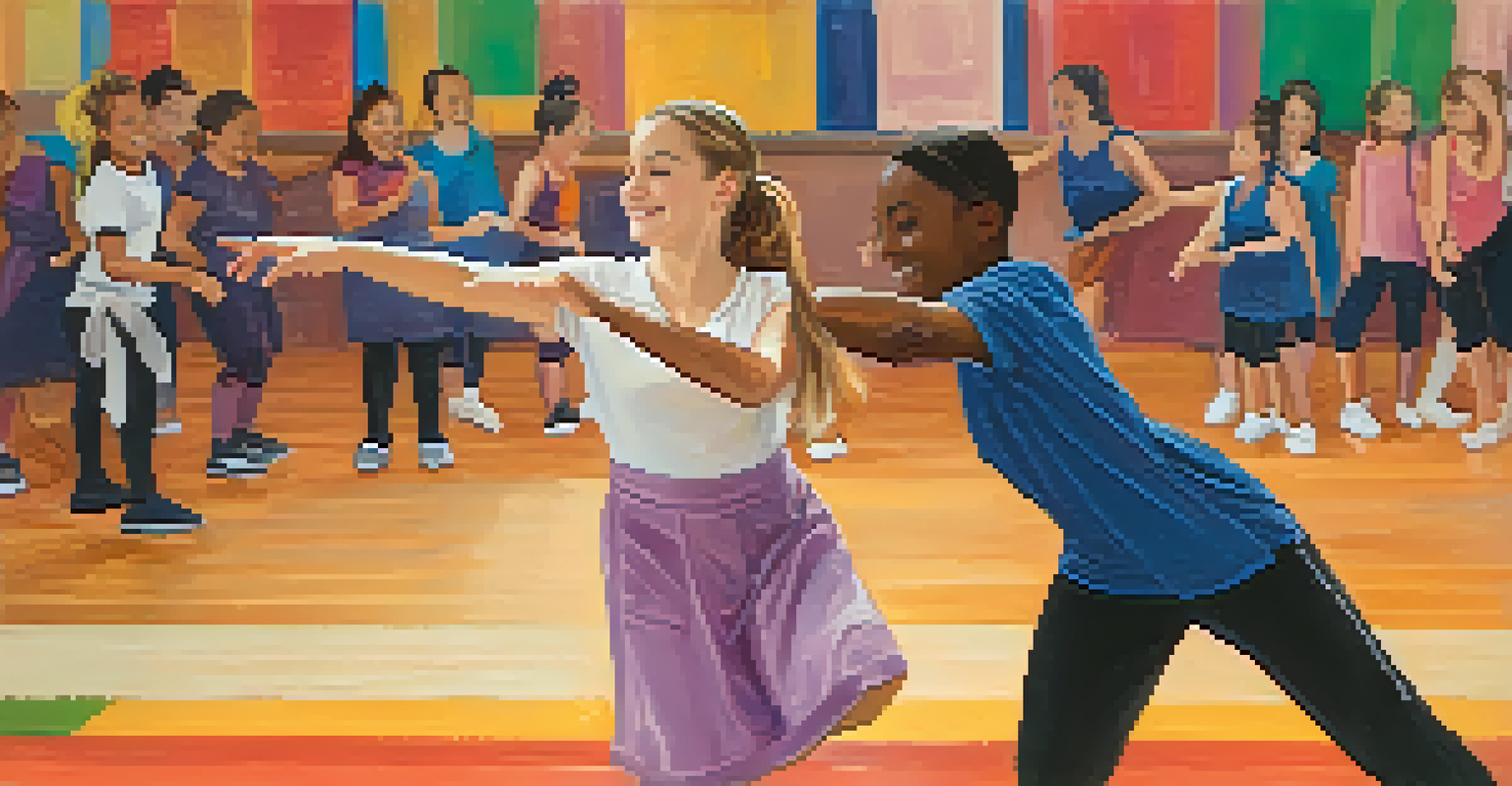 A dance instructor helping a student with a physical disability, showcasing support and encouragement in a dance class setting.