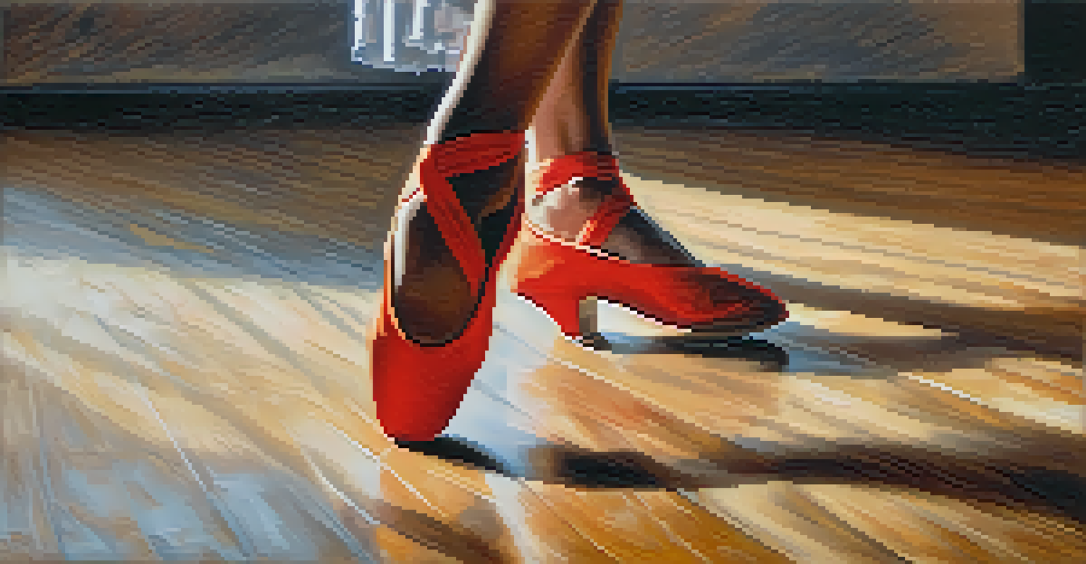 A close-up of a dancer's feet in motion showcasing intricate footwork on a polished floor.