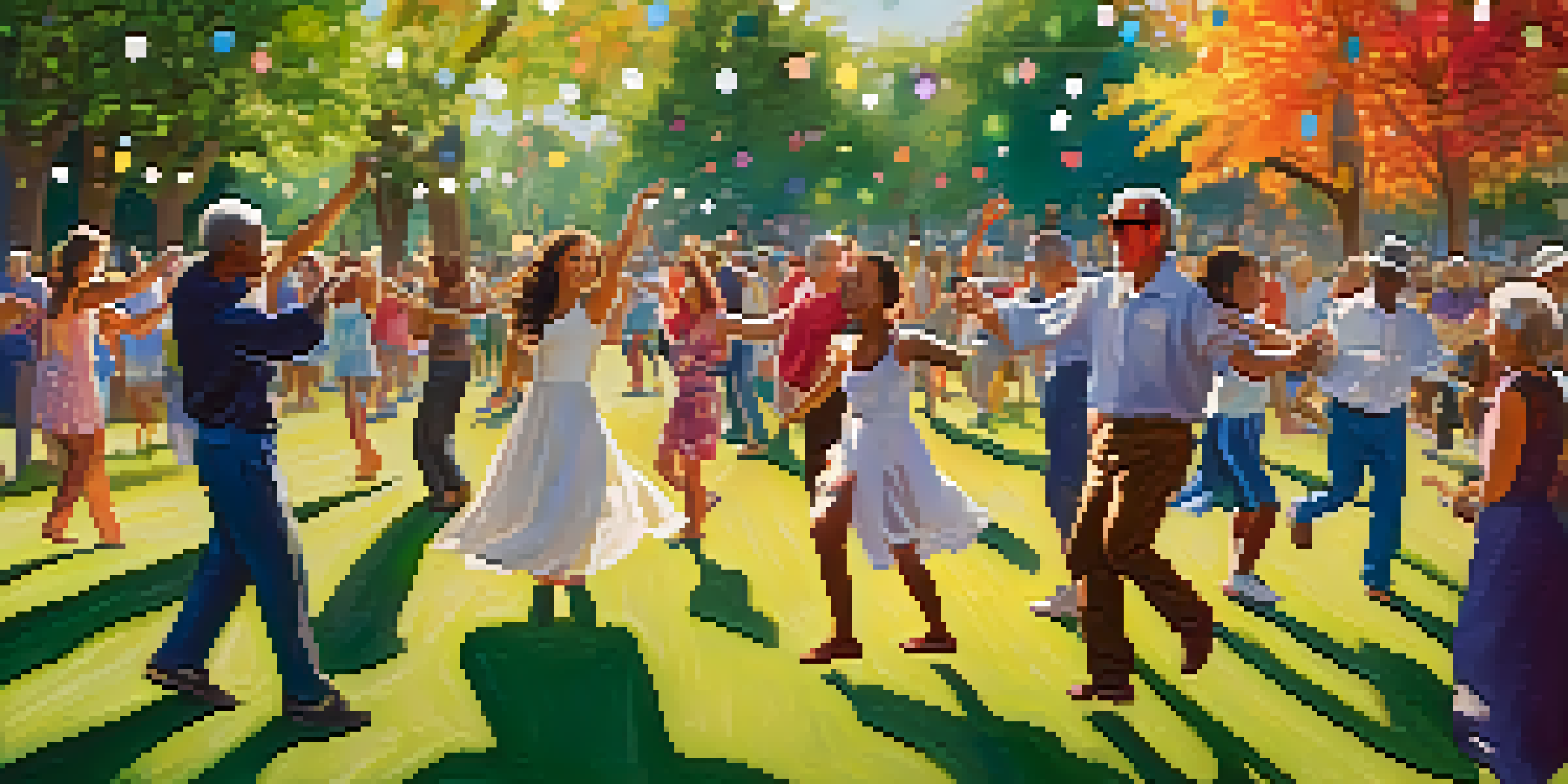 A lively outdoor dance event in a park, showcasing diverse participants dancing together under the sunlight.