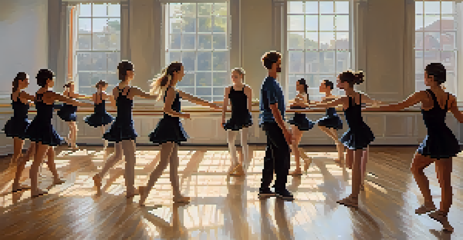 A choreographer instructing a small group of dancers in a well-lit rehearsal space, capturing their focus and emotions.