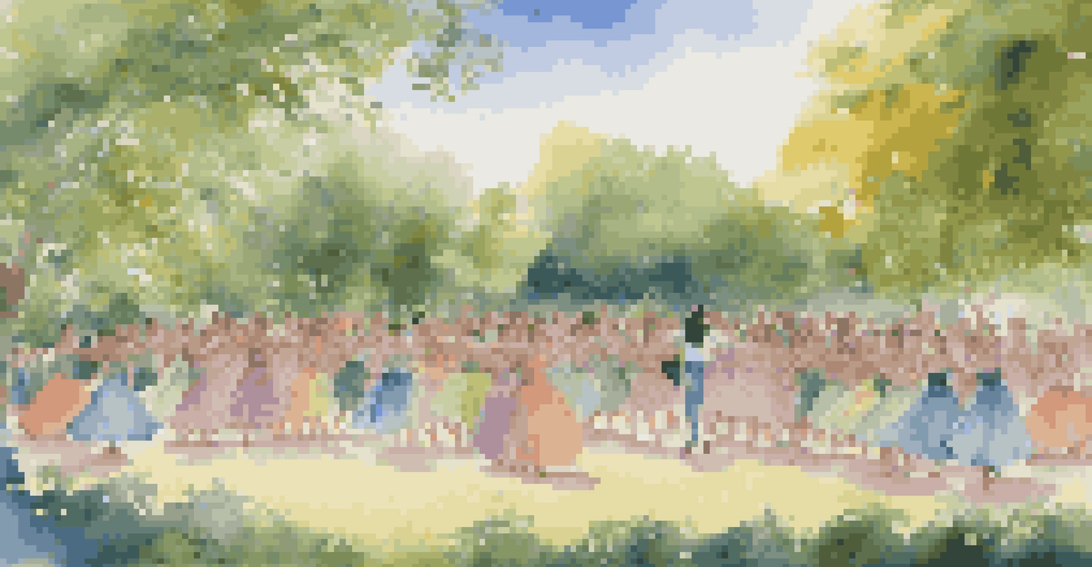 An outdoor dance performance in a park with diverse dancers captivating an audience under a clear blue sky.