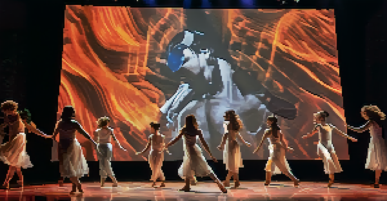 A theater production showcasing live dance with augmented reality visuals, captivating the audience.