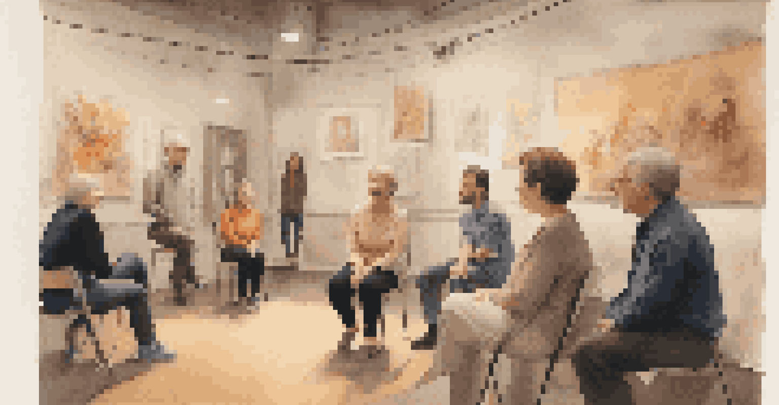 A choreographer engaging in a discussion with audience members in a cozy studio, surrounded by dance posters and warm lighting.