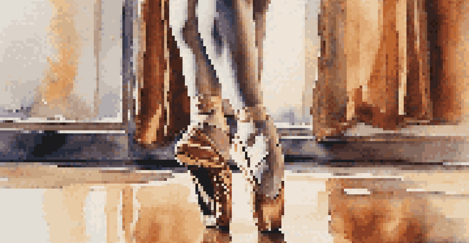 A close-up of a dancer's feet in vibrant footwear, showcasing their movements against a blurred dance studio background.