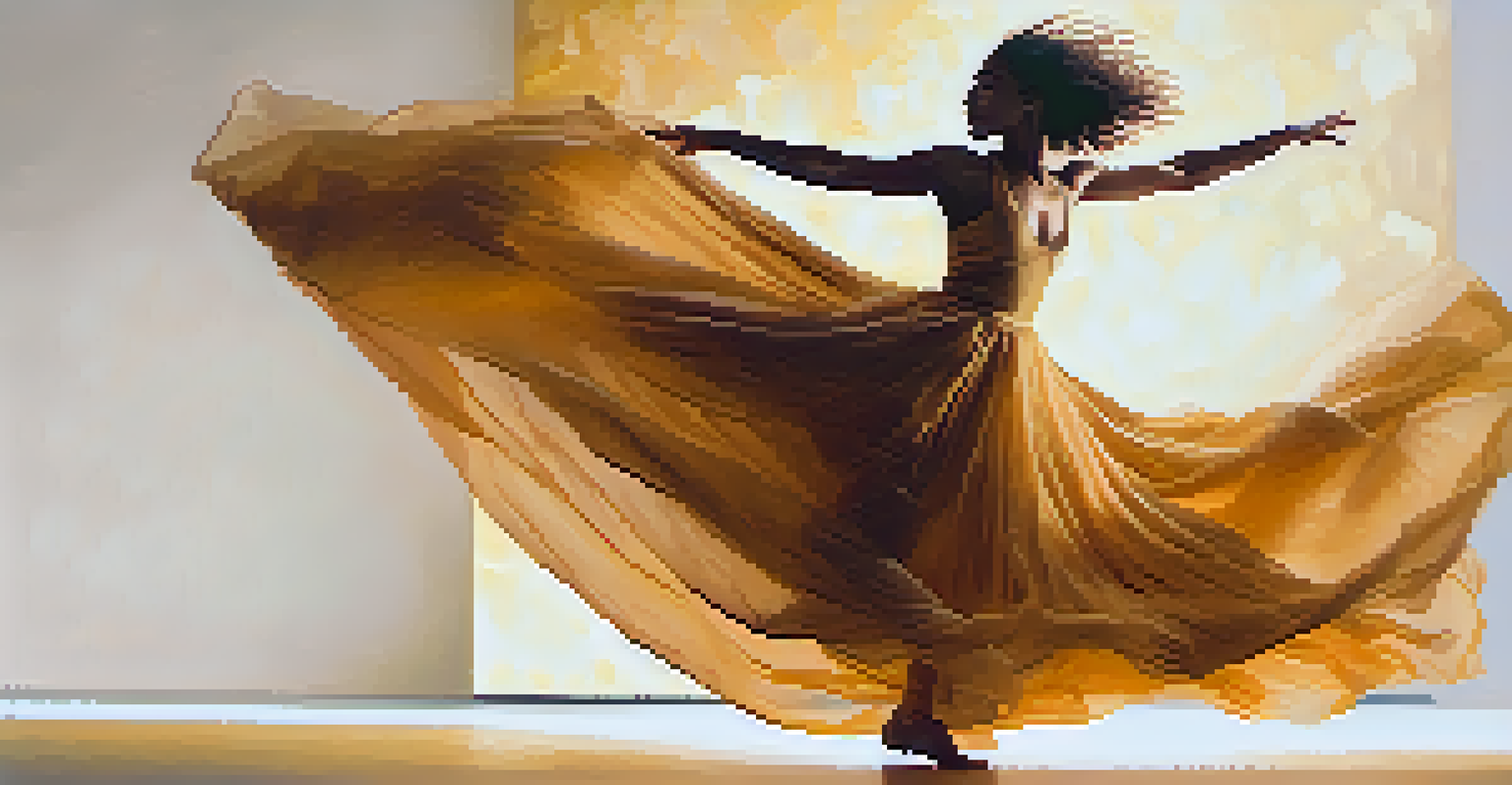 A female contemporary dancer performing on stage, showcasing strength and grace through powerful movements in a warm-lit setting.