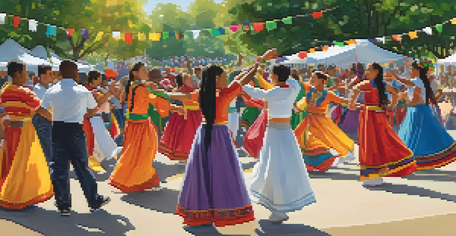 Youth from different backgrounds participating in a traditional dance event in a park, showcasing cultural diversity and community spirit.