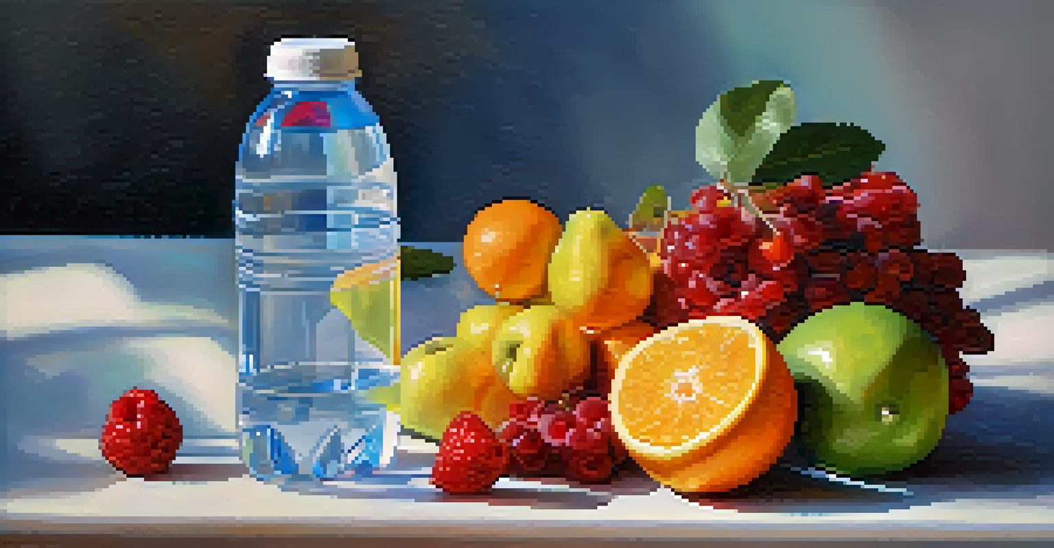 A water bottle with fruits beside a pair of dancing shoes, highlighting the importance of hydration for dancers after a workout.