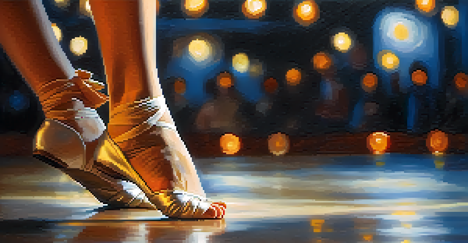 A close-up of a dancer's feet in motion during a contemporary dance performance, highlighting the grace and strength of movement.