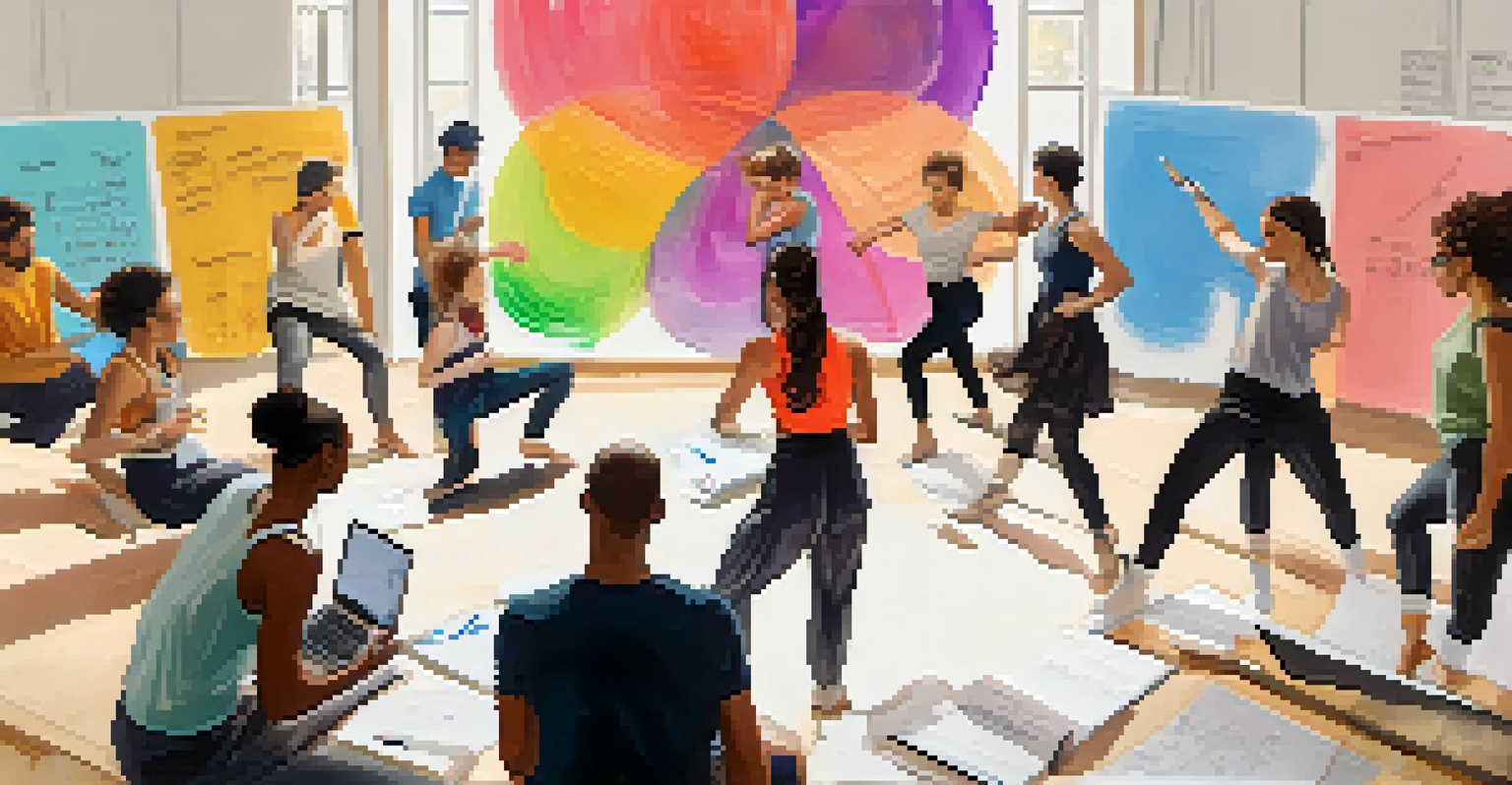 Dancers working together in a creative environment, sharing ideas and collaborating on choreography.