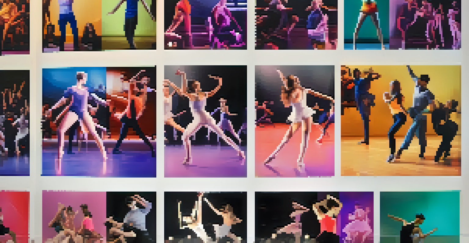A smartphone screen displaying a montage of vibrant social media posts about dance performances.