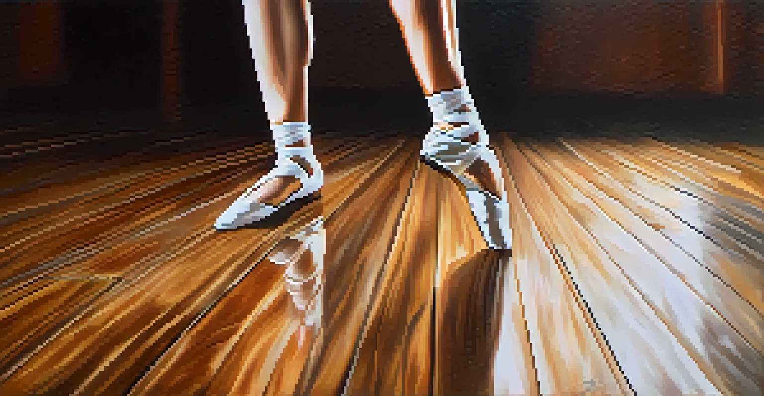 Close-up of a dancer's feet in motion on a wooden floor, showcasing the grace and fluidity of dance.