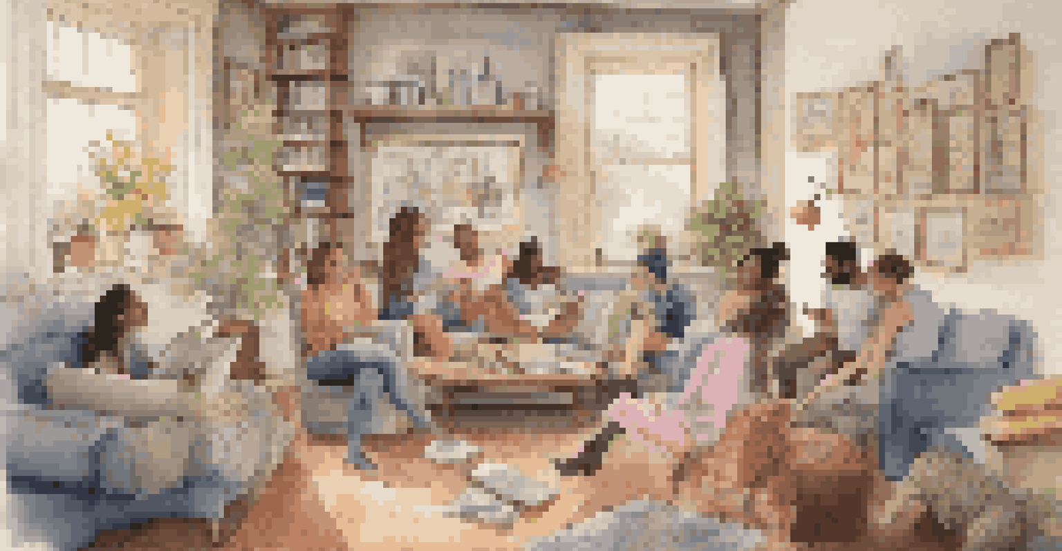 A group of dancers sharing their journals in a cozy, art-filled room.