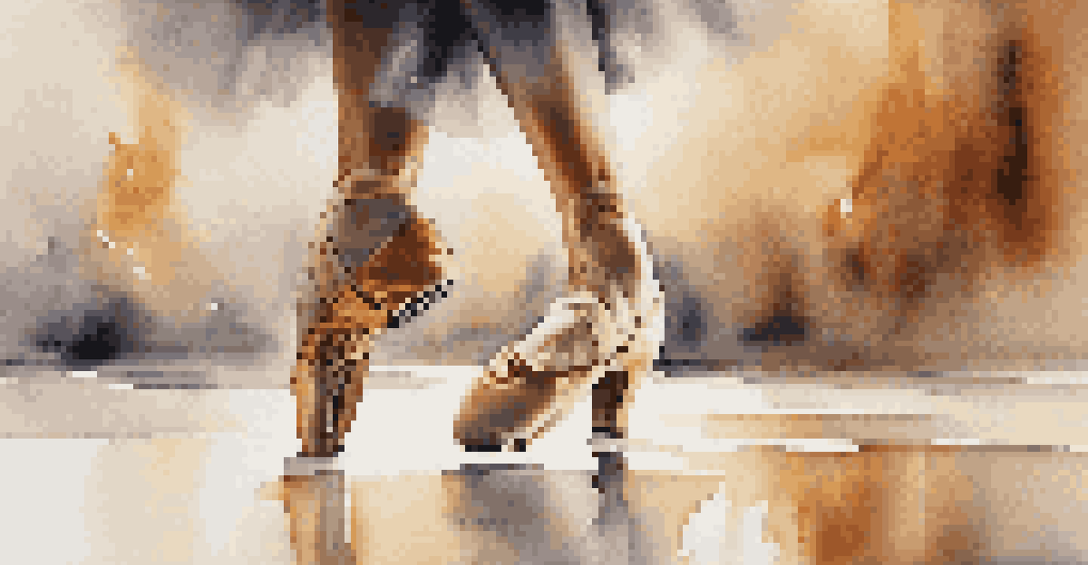 A close-up of a dancer's feet in motion on a polished dance floor, showcasing intricate footwork.