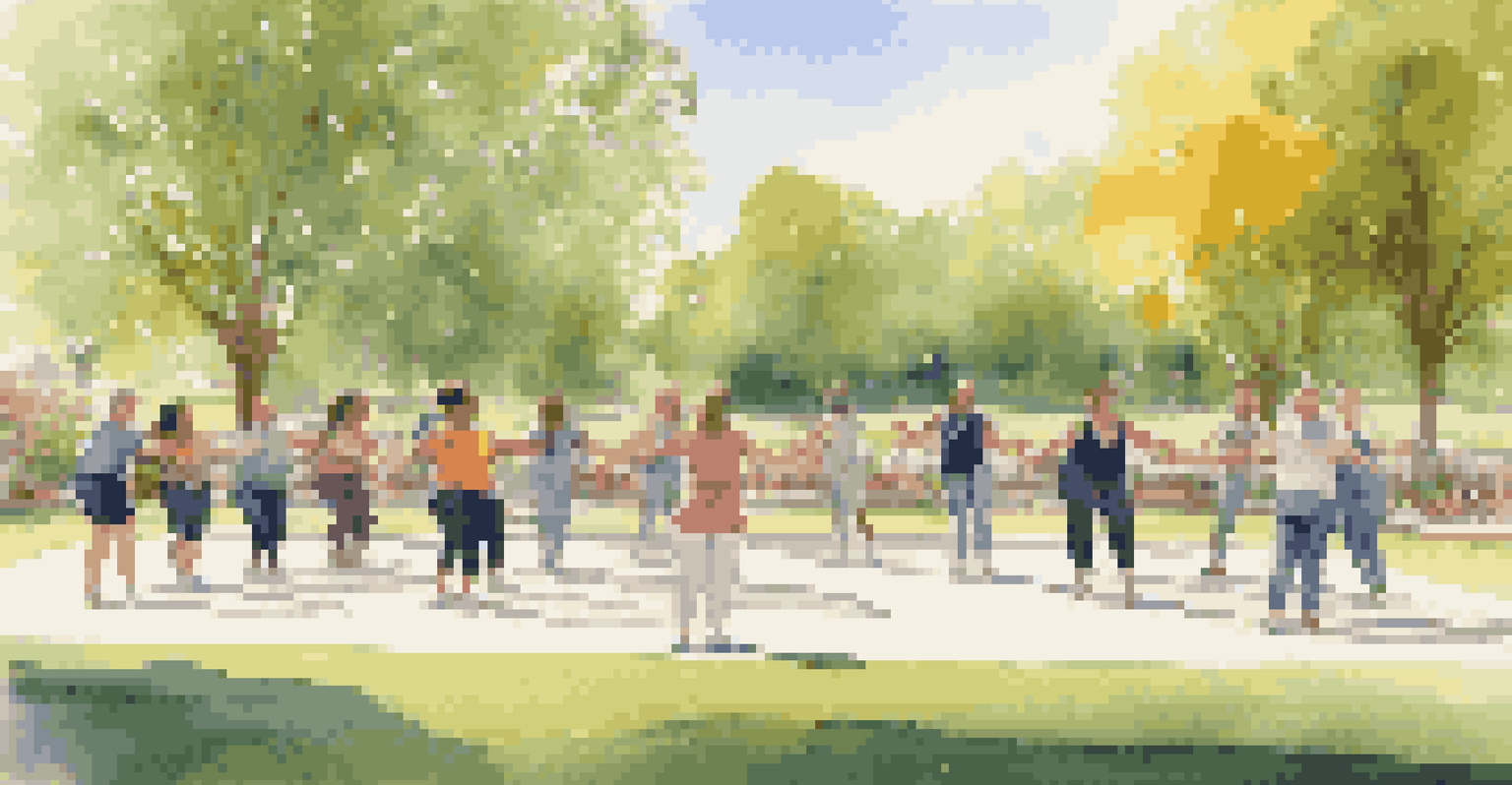 An inclusive outdoor dance class in a sunny park, with a choreographer demonstrating movements to dancers of varying abilities, surrounded by greenery and flowers.