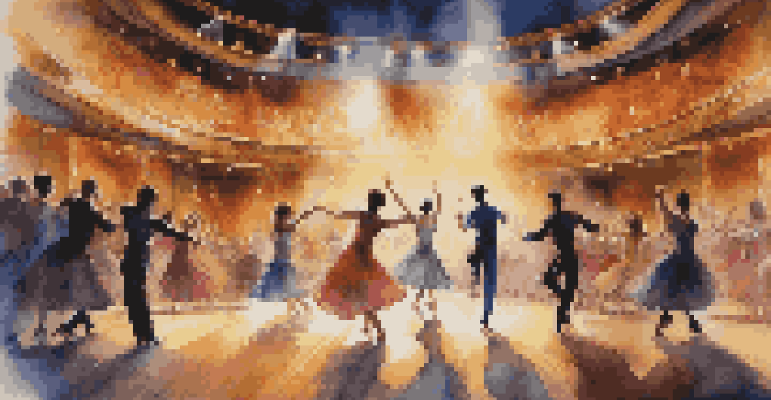 An audience captivated by a colorful dance performance on a theater stage, showcasing their emotional reactions.