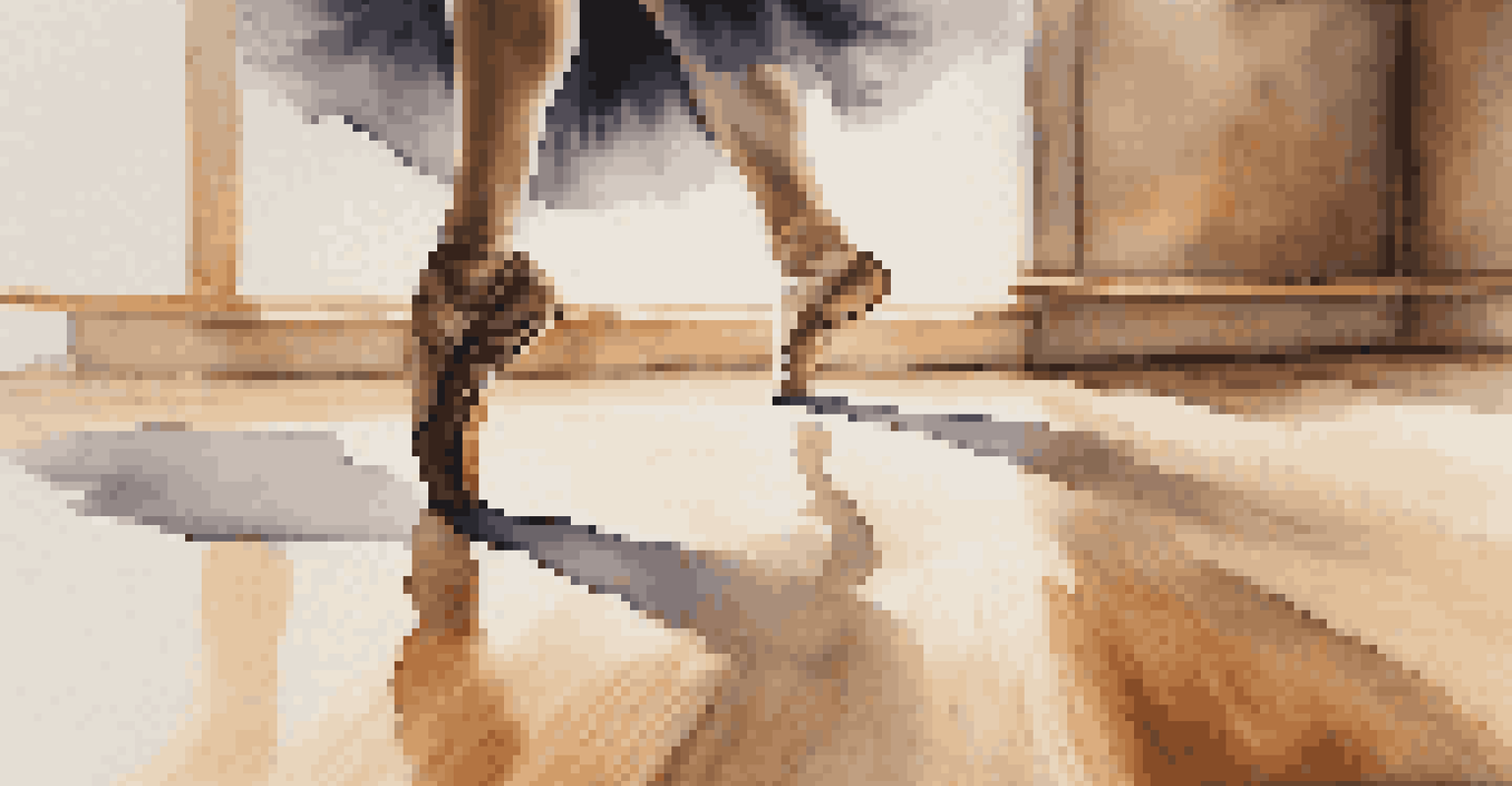 A close-up of a dancer's feet mid-leap, highlighting the grace and energy of a choreographic workshop.